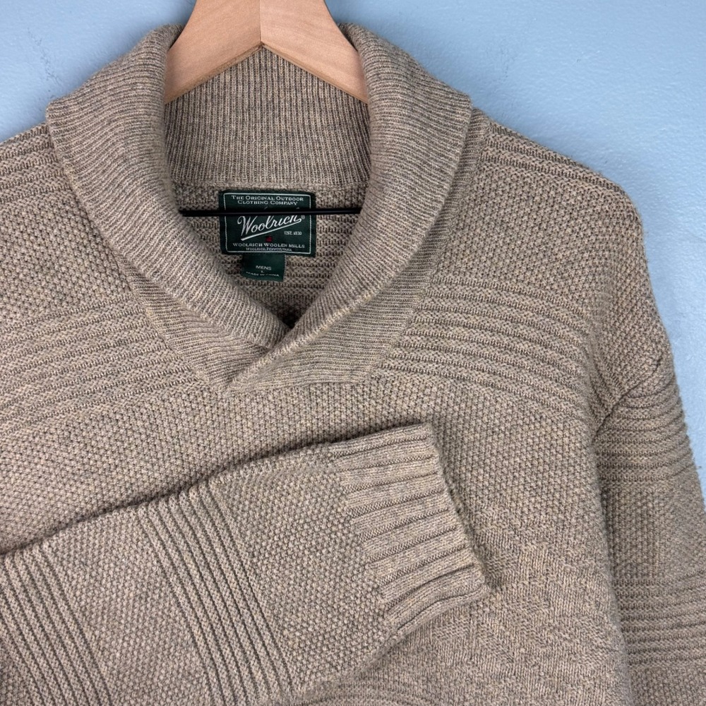 Woolrich Men's Large Shawl Collar Knit Sweater Fair Isles Cable Cotton Wool‎